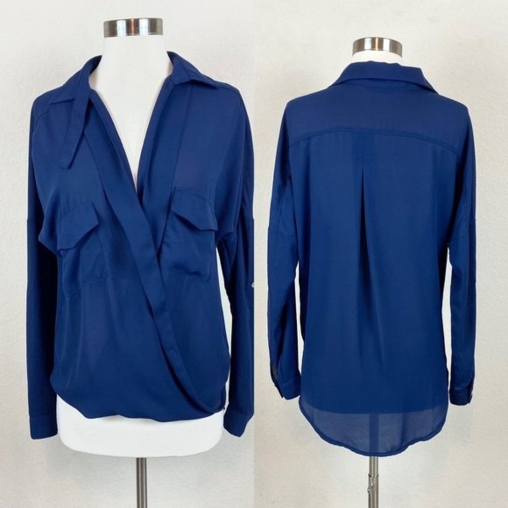 Deja Vu Navy Blue Hi-Low Blouse